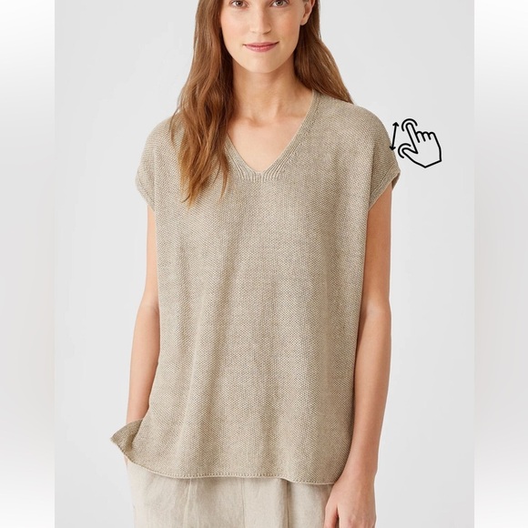 Eileen Fisher Tops - Eileen Fisher Organic Linen Delave V-Neck Knit Top Khaki Tan petite small